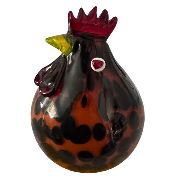 Handcrafted Art Glass Chicken Figurine With Leopard Print Design 5.5" tall - Picture 6 of 6